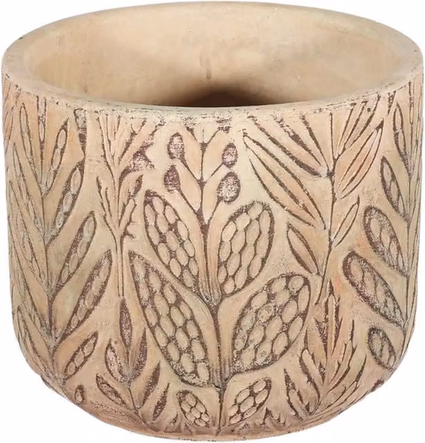 Kingsbury Gifts Beige Rustic Concrete Floral Tabletop Planter, H: 9 cm, W: 10 cm, D: 10 cm