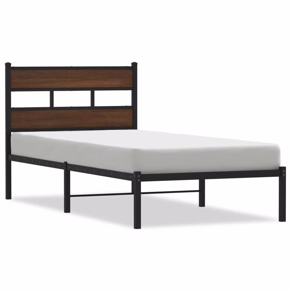Berkfield Home Elegant Bed Frame with Headboard in Brown Oak, W/D/H: 90 x 200 x 102 cm – 3