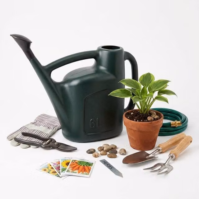 Storm Trading Group Set of 2 Green 6L Watering Cans with Detachable Rose Head Sprinkler