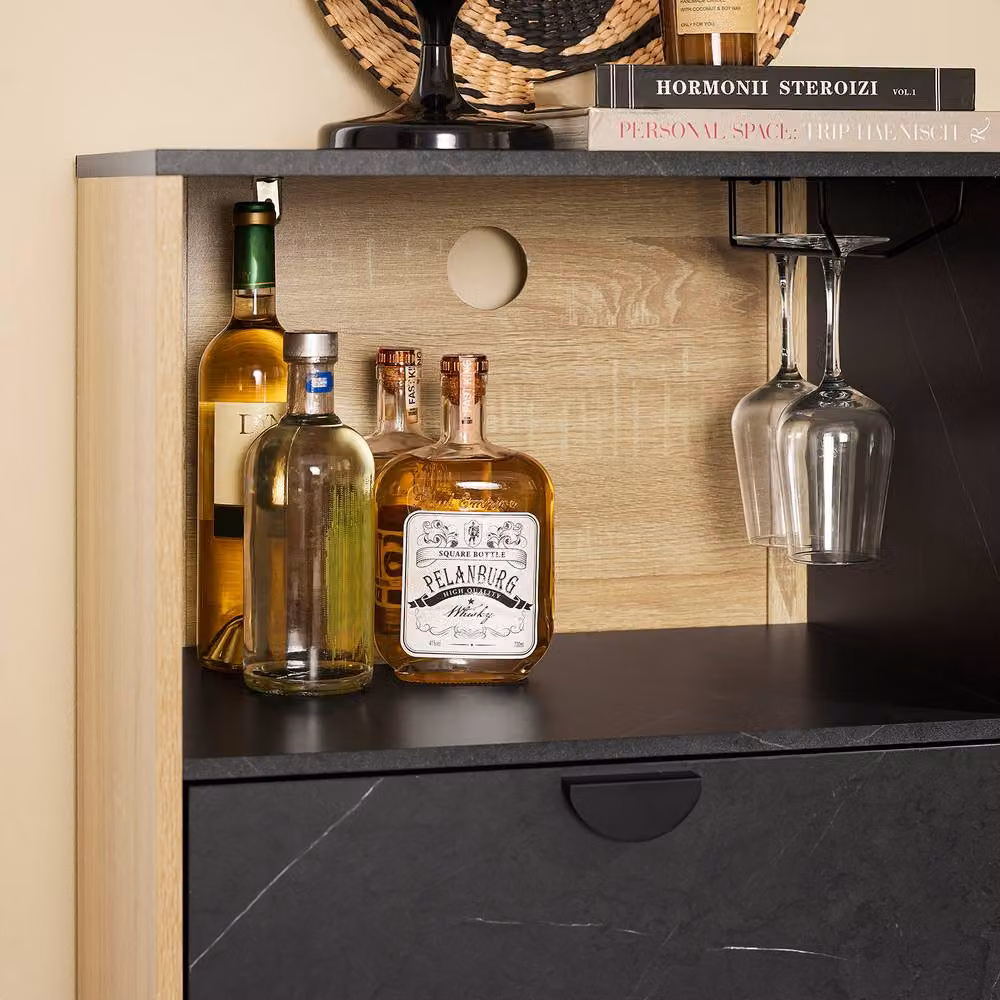 SoBuy Modern Space-Saver Kitchen Sideboard in Light Oak and Black with Soft-Close Drawers – 7