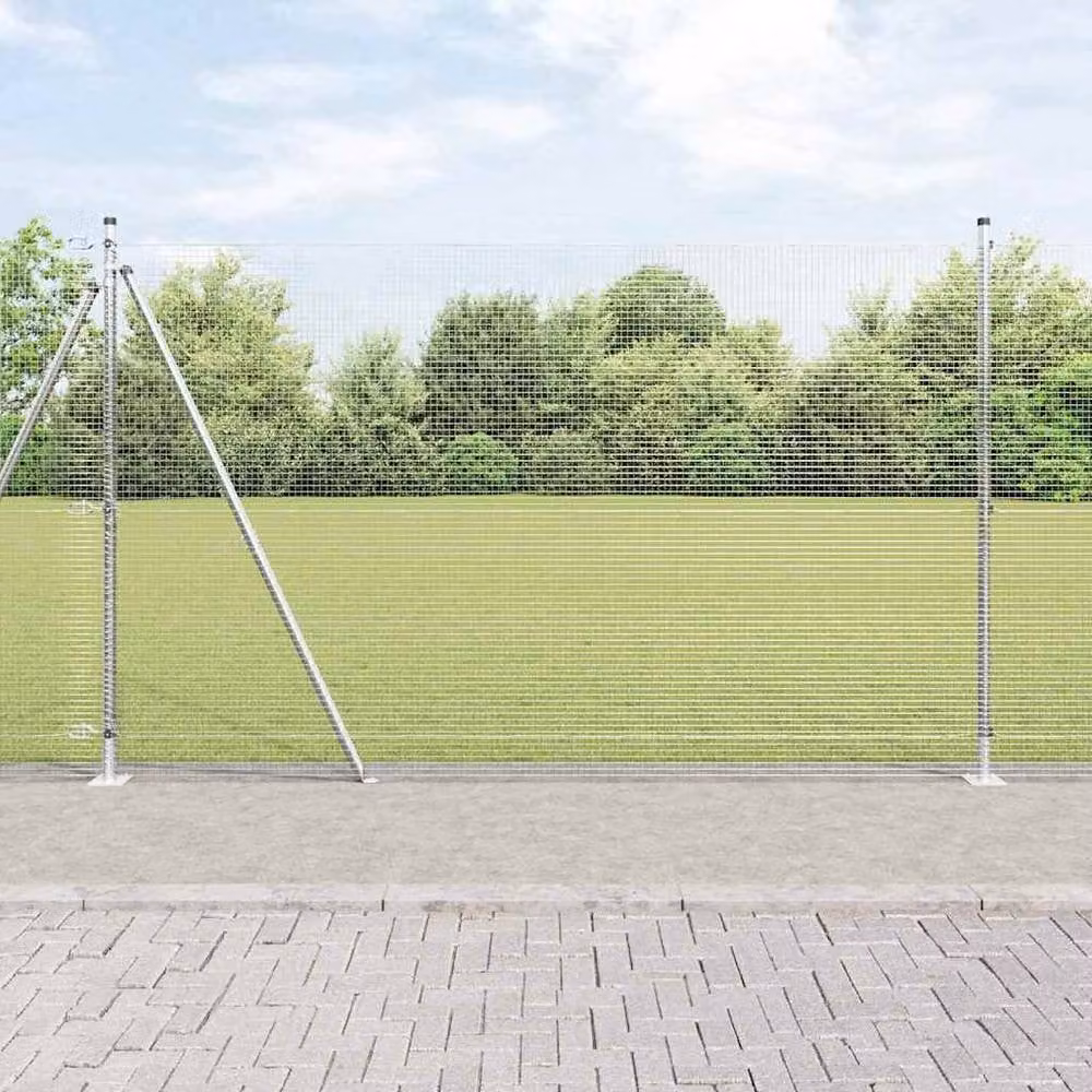 Berkfield Home Modern Welded Wire Fence with 13 Flanged Posts, Silver Galvanised Steel, 1.5 x 50 m – 2