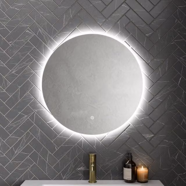 Bathwell Round LED Backlit Bathroom Mirror with Touch Switch and Demister Pad, Silver, W: 60 cm, H: 60 cm, D: 60 cm