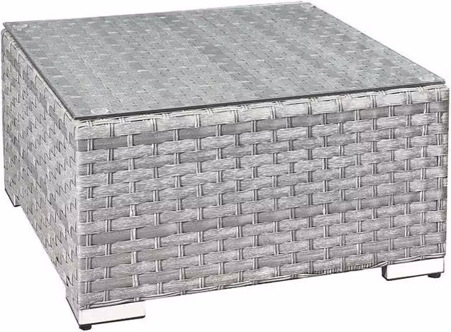 Oseasons Malta Rattan Coffee Table in Grey with Glass and Metal Details, W/D/H: 65 x 65 x 37 cm – 1