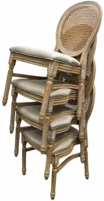 Kelvenix Pack of 4 Brown Cane Backed Dining Chairs with Rustic Wood and Plastic Design – 1