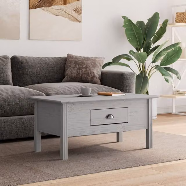 Berkfield Home BODO Coffee Table in Grey Solid Pine Wood, W/D/H: 100 x 55 x 45 cm