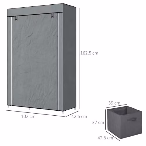 HOMCOM Portable Fabric Wardrobe with Hanging Rail and Integrated Drawers, Grey, W: 102 cm, D: 42.5 cm, H: 162.5 cm – 7