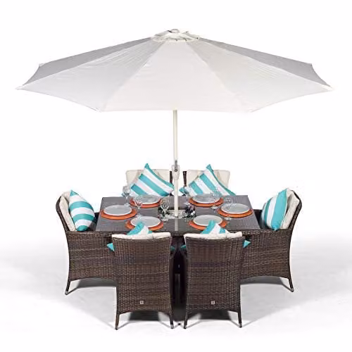 Thats Furniture Giardino Savannah 6 Seater Rattan Garden Dining Set with Ice Bucket in Brown and Grey – 1