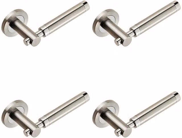 Loops 4 Pair Sectional Round Bar Lever Door Handle with Concealed Fix Round Rose in Polished Silver Stainless Steel