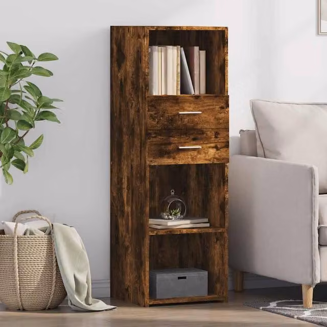 Berkfield Home Modern Smoked Oak Highboard in Brown, W/D/H: 40 x 42.5 x 124 cm