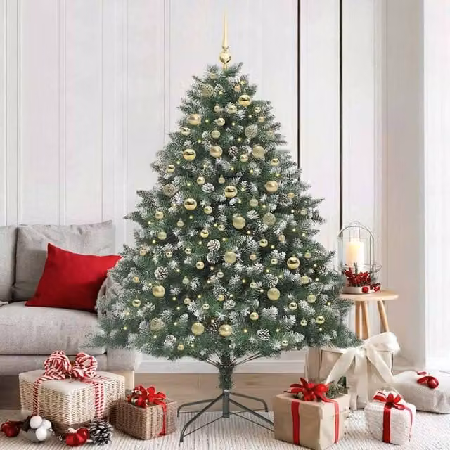 Berkfield Home Artificial Christmas Tree in Green, W/D/H: 126 x 126 x 180 cm