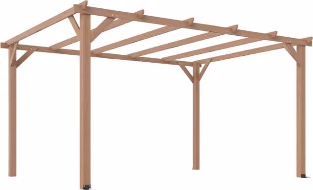 Outsunny Brown Wooden Pergola Kit with Grape Trellis and Triangle Supports, W: 400 cm, D: 300 cm, H: 205 cm