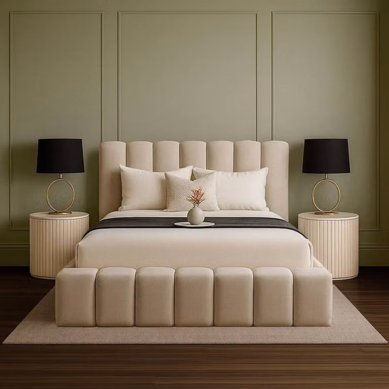 Desire Deco Daisy Ottoman Storage Bed Frame in Light Beige Plush Velvet, W/D/H: 180 x 200 cm