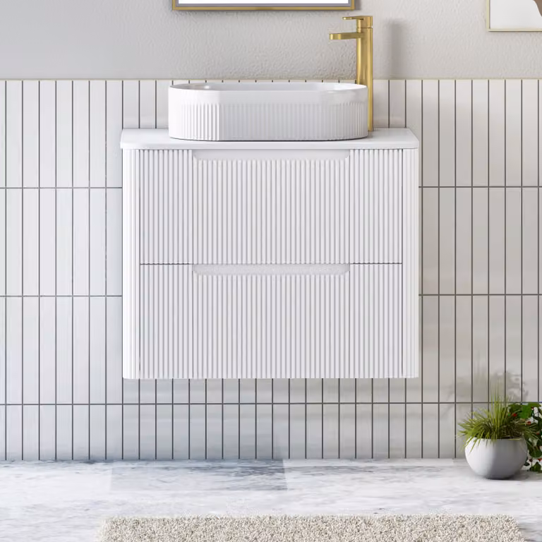 Royal Bathrooms Avenza Wall Hung Vanity Unit in Matt White with 2 Drawers and Lyon Basin, Width: 70 cm