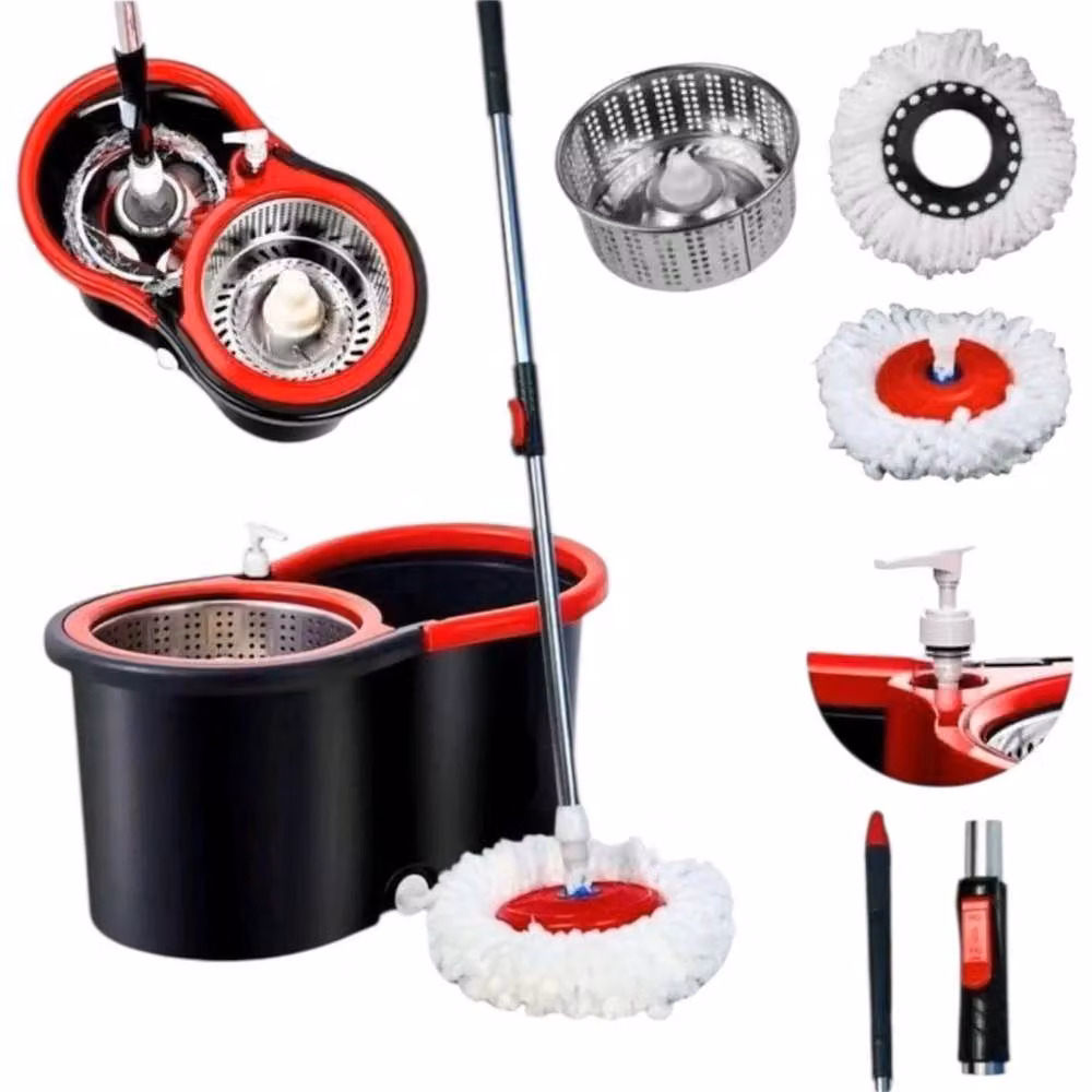 SPETLEK 360 Spin Mop and Bucket Set with Wringer in Black, Microfibre Floor Mop – 3