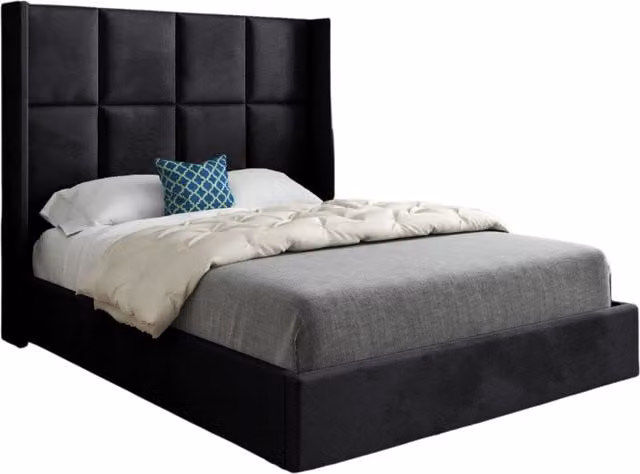 Casani Modern Upholstered Velvet Bed Frame in Black, W/D/H: 90 x 190 x 137 cm – 1