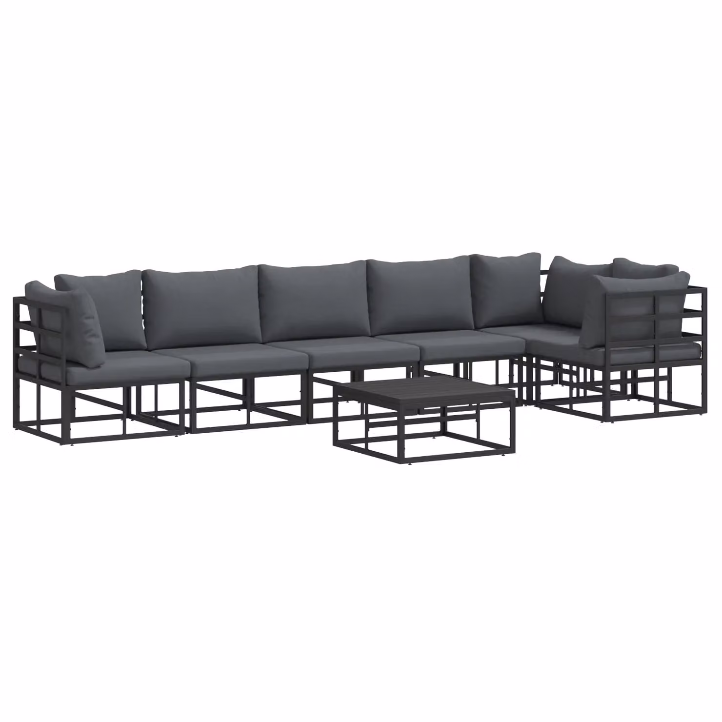 Berkfield Home 7 Piece L-Shape Garden Sofa Set with Cushions and Pillows in Black Powder Coated Aluminium – 2