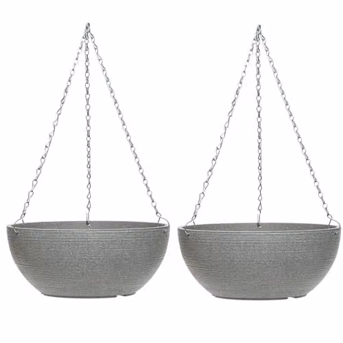 Garden Gear Large Cool Grey Stone Effect Hanging Basket Planter with 3-Way Metal Chain, 35cm Diameter – 1
