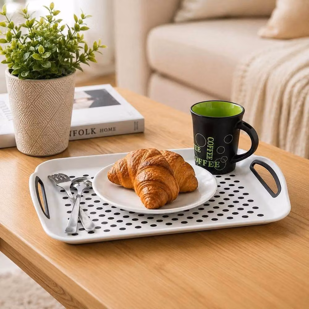 KORVIXA Set of 3 Rectangular Plastic Serving Trays with Non-Slip Rubber Grip in Grey, White and Black – 2