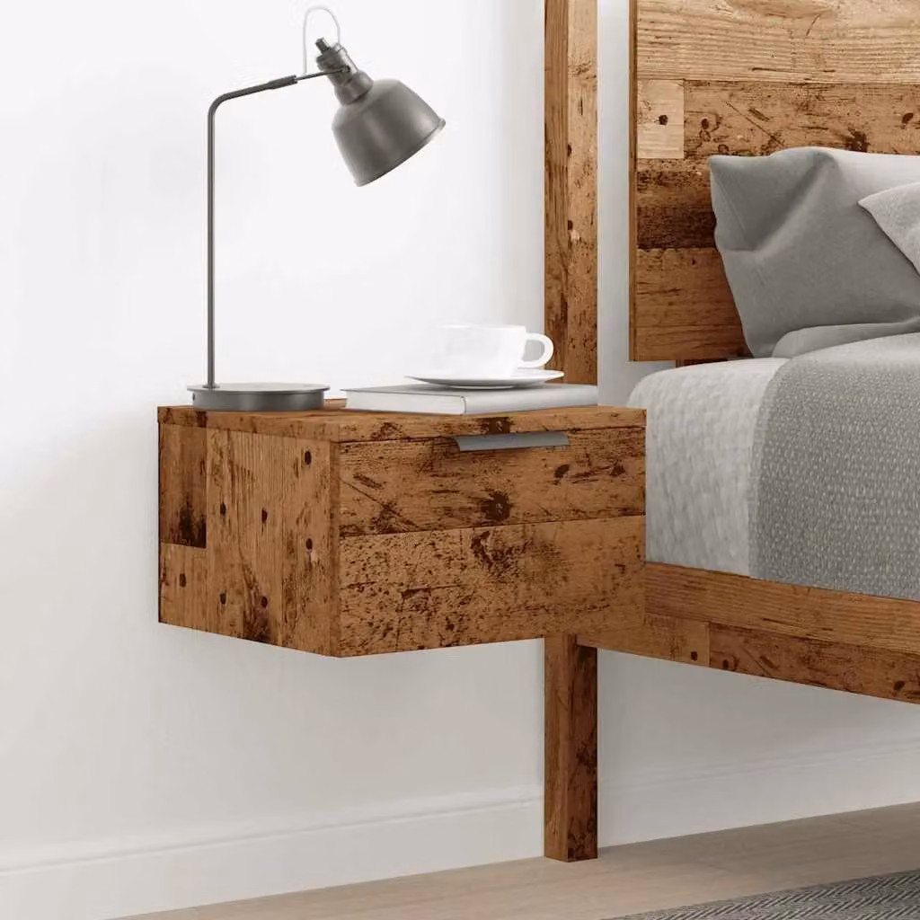 Berkfield Home Wall-mounted Bedside Cabinet in Brown Old Wood, W: 34 cm, D: 30 cm, H: 20 cm – 3