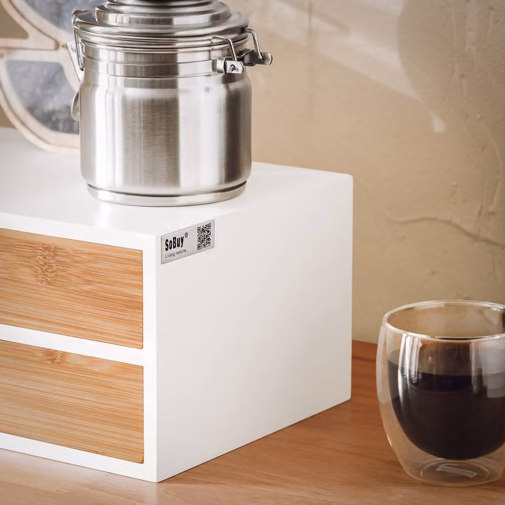 SoBuy Coffee Capsule Holder with Bamboo Drawers in White – 3