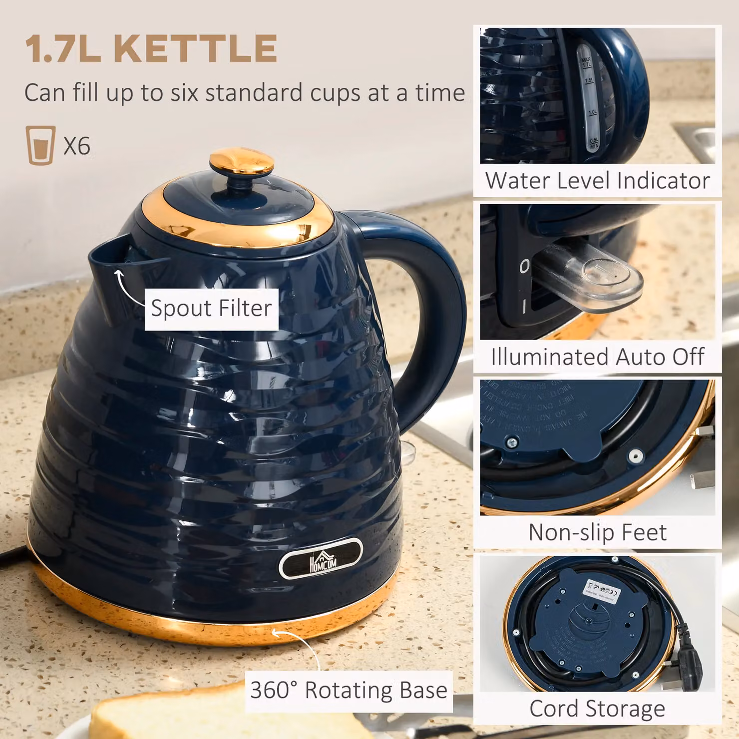 HOMCOM Kettle and Toaster Set in Blue – 3
