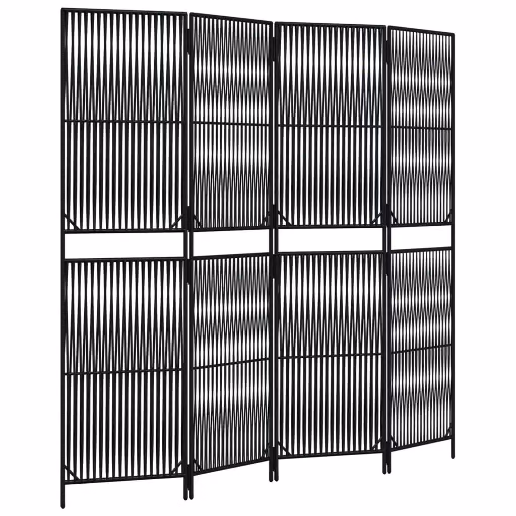 Berkfield Home 4 Panel Black Poly Rattan and Steel Room Divider – 2