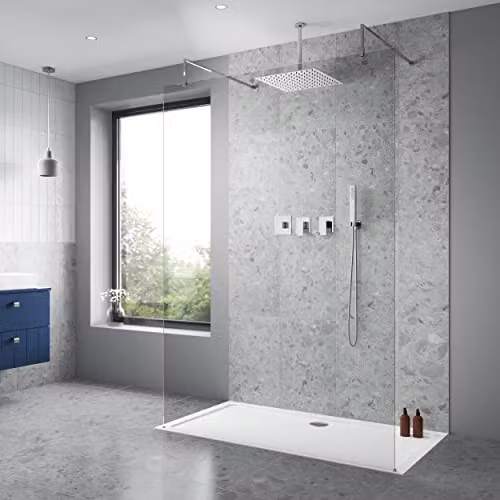 nuie SBS130ST2 Windon Spa Modern Bathroom Shower Bundle in Chrome with Thermostat, Hand Shower, Overhead Shower and Slide Rail Kit – 2
