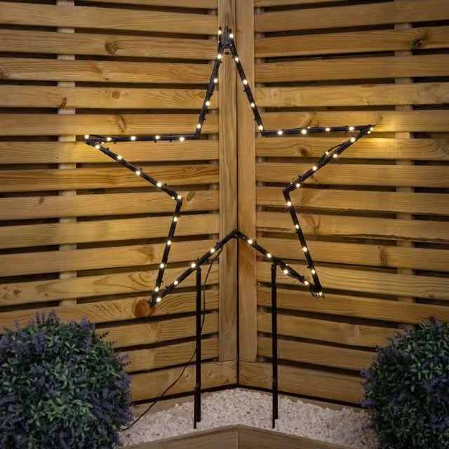 Samuel ALEXANDER Black Metal Modern Christmas Star with Garden Stake, Height: 60 cm