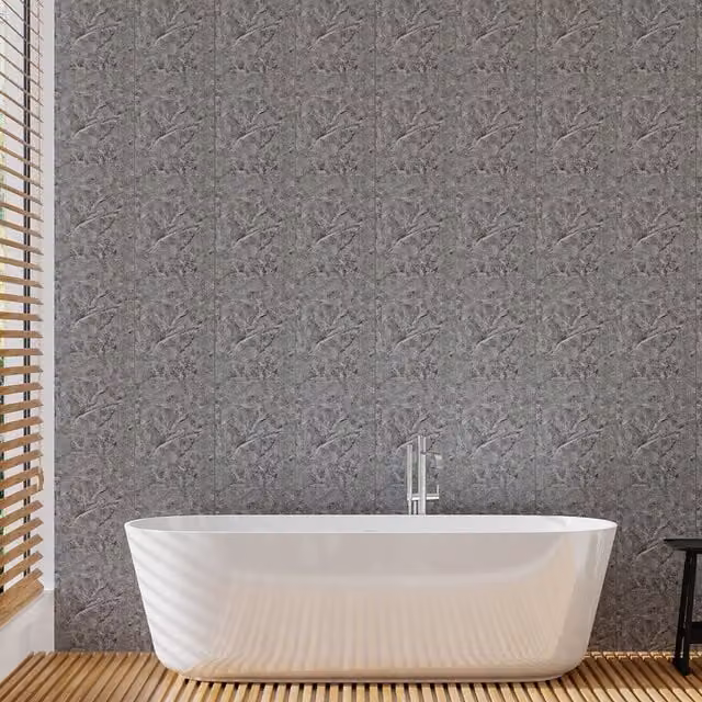 Livingandhome 5-Piece Grey Stone-Look PVC Waterproof Bathroom Wall Panel Cladding Set