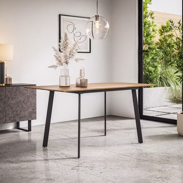 More4Homes Haydon Extendable Dining Table, 4-6 Seater, Light Oak and Black, W/D/H: 120 x 120 x 76 cm