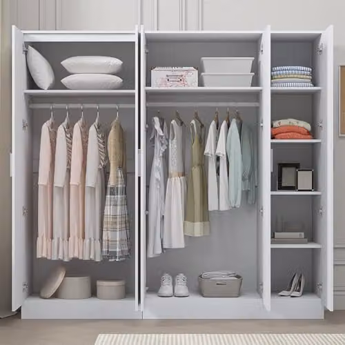 Reflect Wardrobe Bundle with 3-Door Mirror and 2-Door Plain Design in White Gloss and Matt White, W/D/H: 120 x 46.99 x 188 cm – 2