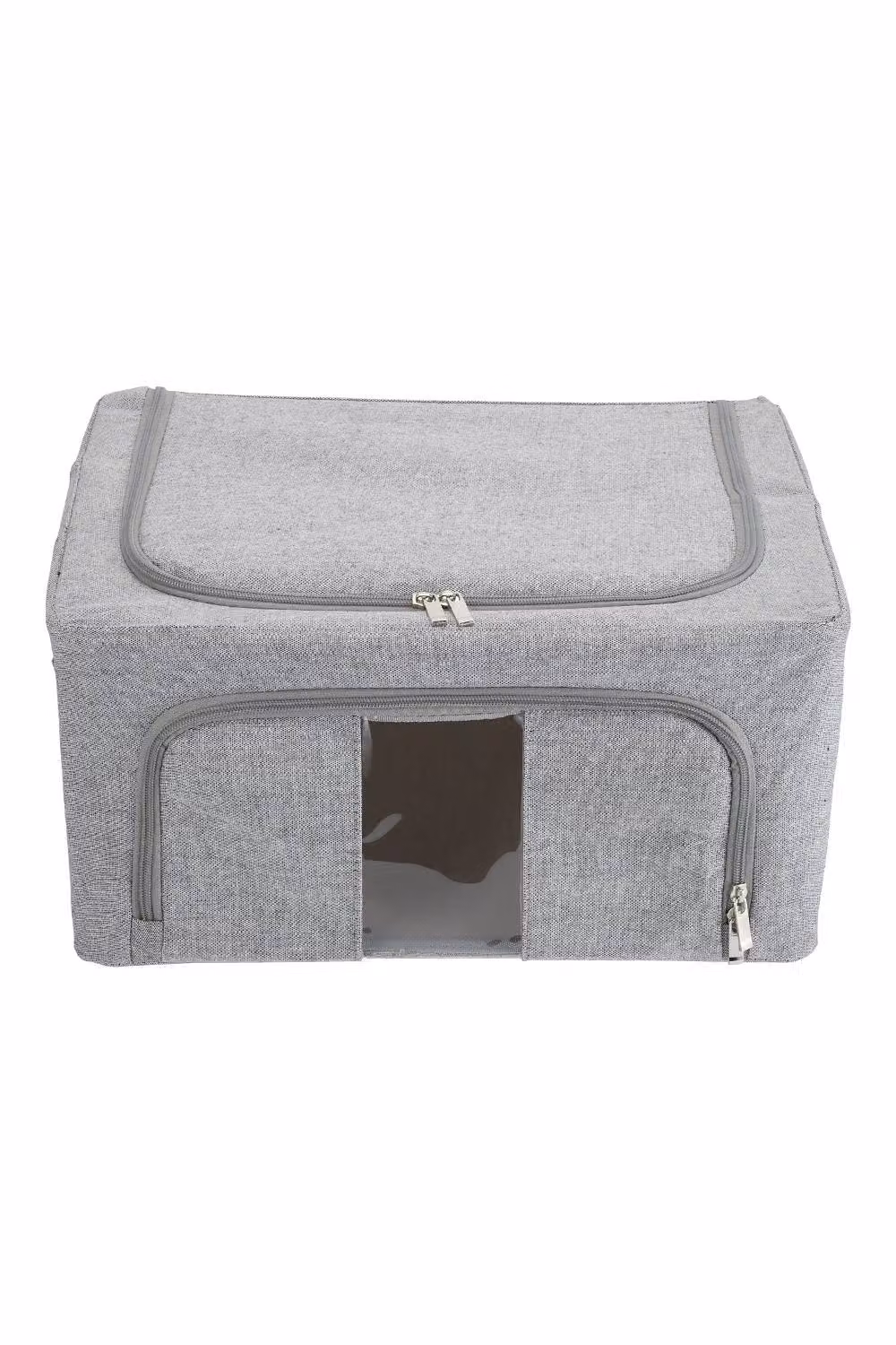 ExtraStar Fabric Storage Box with Metal Frame and Clear Window in Grey – 2