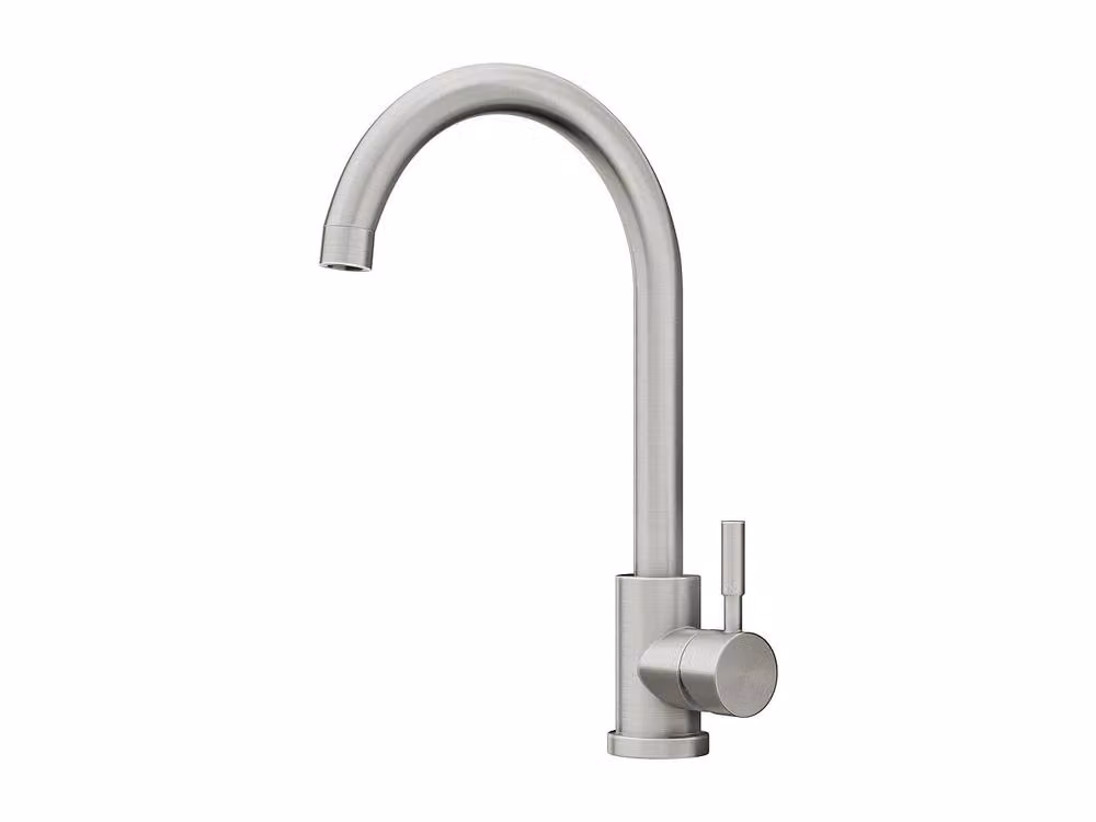 Vente-unique ROMILY Stainless Steel Kitchen Tap with Swivel Spout and Two Handles in Brushed Steel Grey/Silver – 2