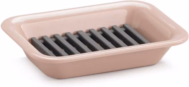 Zeal Draining Melamine Soap Dish with Removable Silicone Rack in Pink – 1