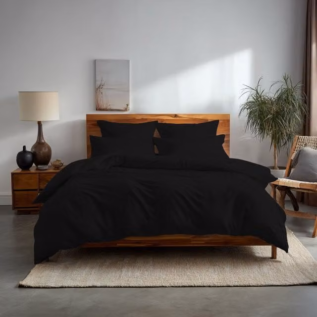 Home Sweet Home UK Plain Dyed Polycotton Duvet Cover and Pillowcase Set, Black, W/D/H: 140 x 200 cm – 1