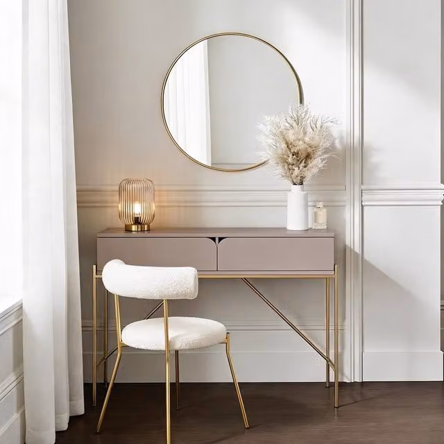 OHS Modern Curved Dressing Table with 2 Drawers in Sand Beige – 1