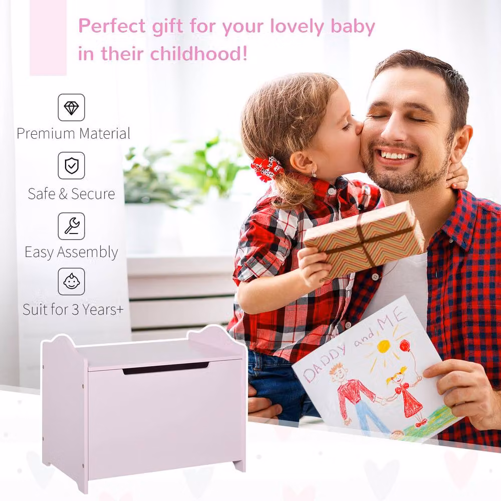 HOMCOM Pink Kids Toy Storage Box with Soft Close Lid, W: 40 cm, D: 40 cm, H: 60 cm – 2