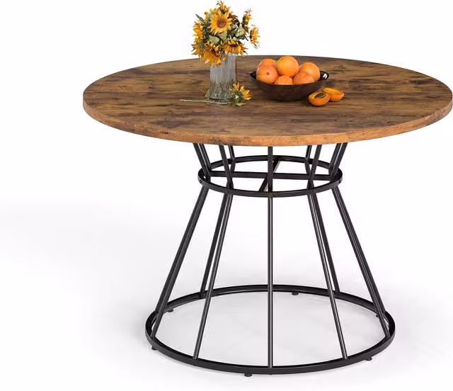 COSTWAY Round Industrial Kitchen and Dining Room Table in Brown