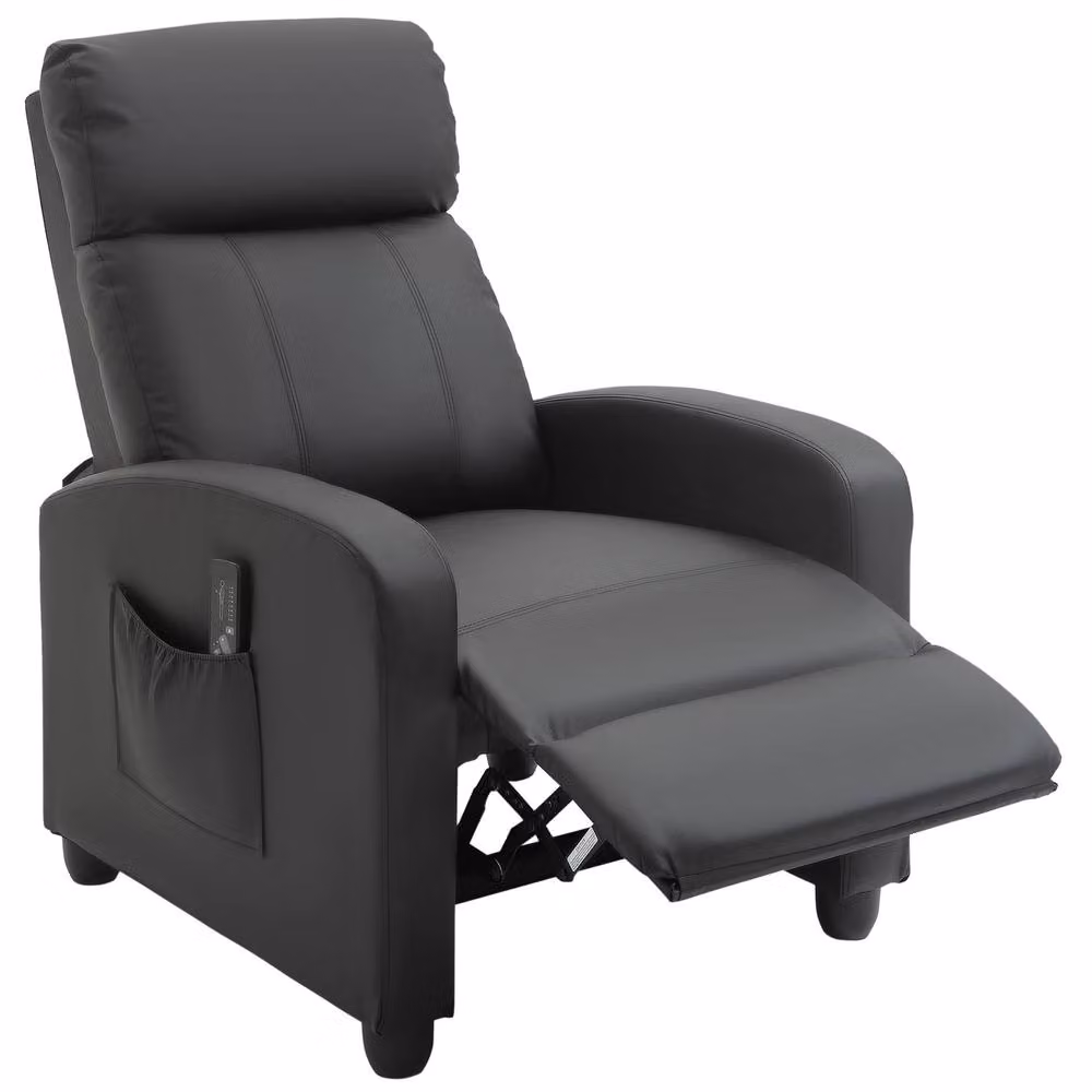 STILVORA Modern Relax Recliner Armchair with Massage and Footrest in Black Synthetic Leather – 4
