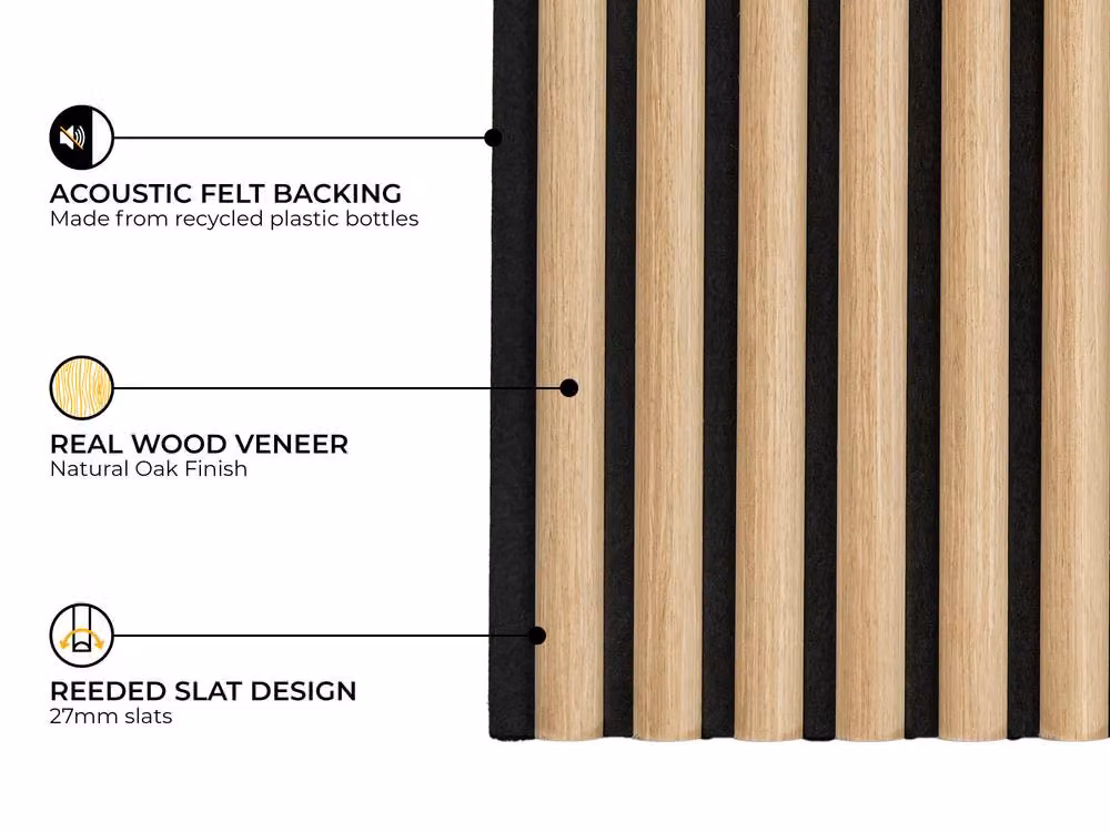 Fuse Acoustic Wooden Reeded Wall Panel in Natural Oak, W: 60 cm, H: 240 cm – 2