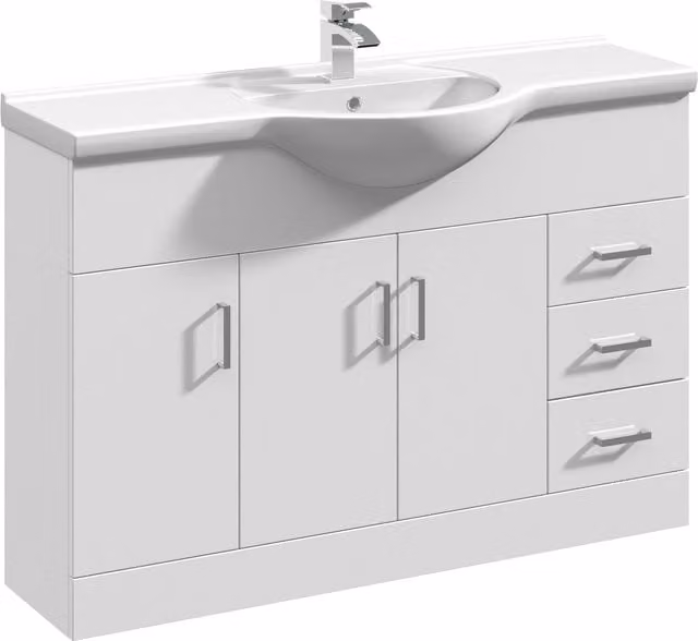 Balterley Modern Gloss White 3 Door 3 Drawer Freestanding Bathroom Vanity Unit with Round Basin