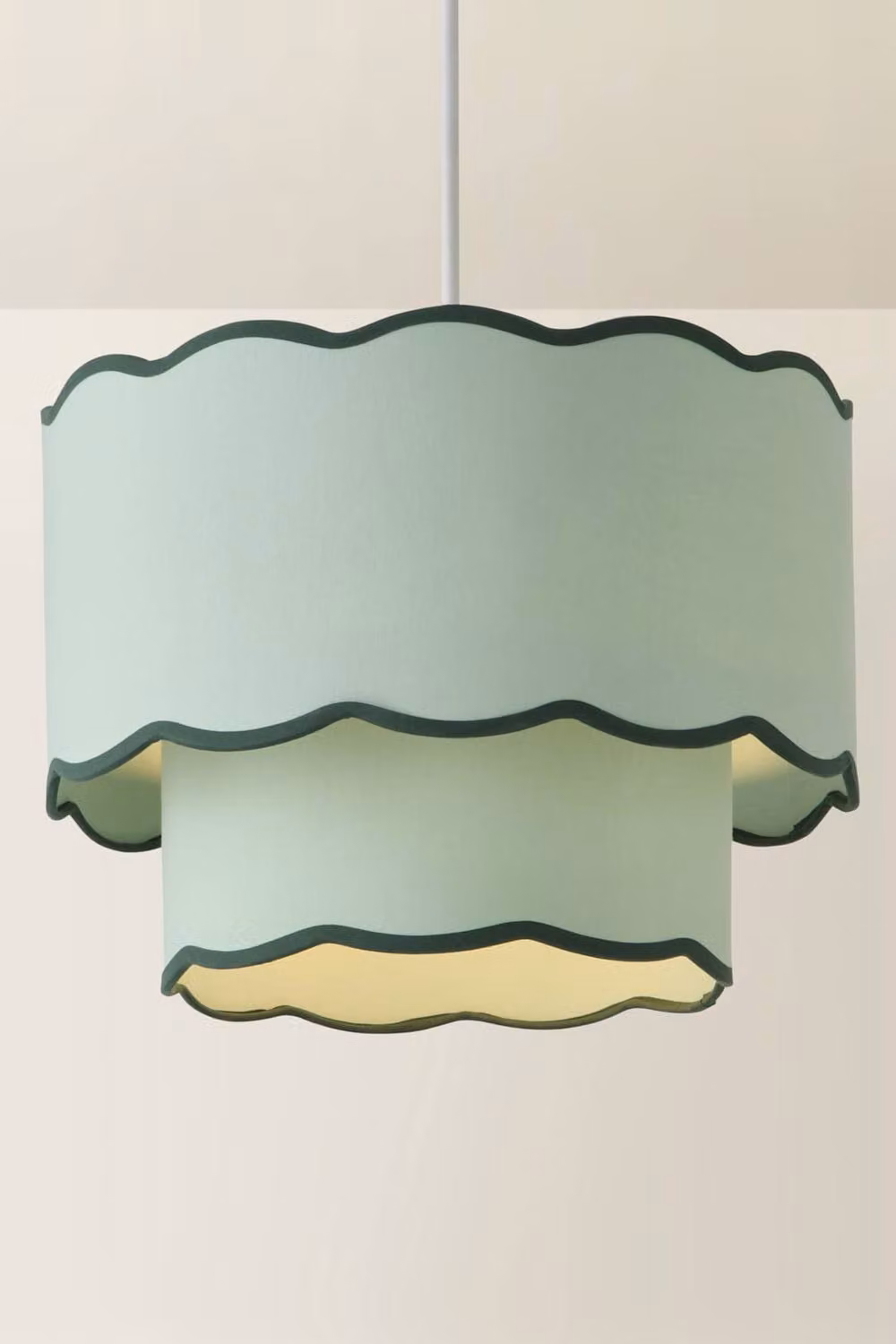 ValueLights Sloane Two-Tier Scallop Edge Easy Fit Ceiling Lamp Shade in Green and Grey, Diameter: 35 cm – 2