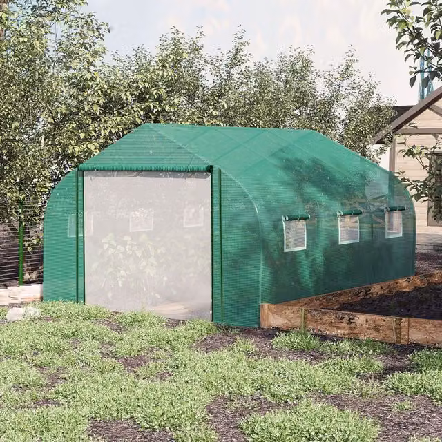 OUTSUNNY Freestanding Outdoor Tunnel Greenhouse with Roll Up Door and Window in Green, W/D/H: 300 x 347 x 200 cm
