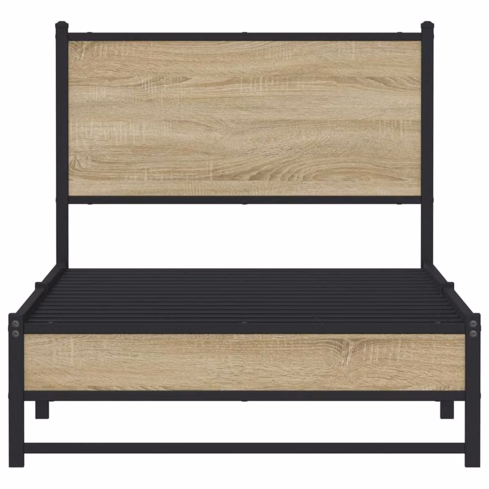 Berkfield Home Metal and Wood Single Bed Frame in Sonoma Oak and Black, W/D/H: 90 x 190 cm – 3