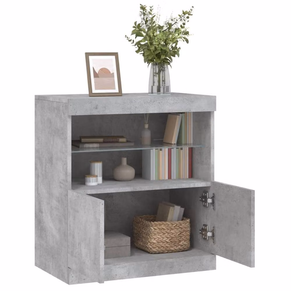 Berkfield Home Sideboard with Integrated LED Lights in Concrete Grey, W/D/H: 60 x 37 x 67 cm – 4