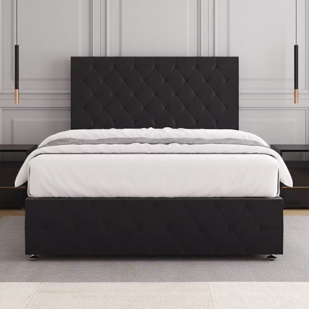 REGIONAL FURNISHINGS Black Plush Velvet Upholstered Divan Bed with 24 inch Headboard and Footboard, Single, W/D/H: 90 x 190 cm – 2