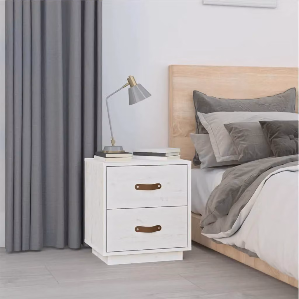 Berkfield Home Set of 2 White Solid Wood Pine Bedside Cabinets, W/D/H: 40 x 34 x 45 cm – 3
