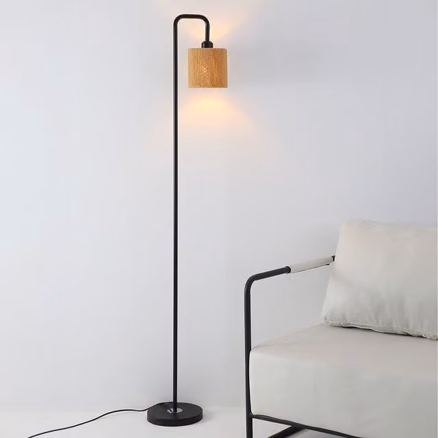 Livingandhome Modern Black Floor Lamp with Cylindrical Fabric Shade