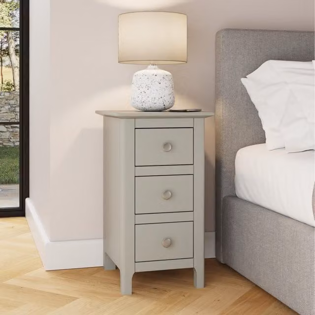 FWStyle 3 Drawer Bedside Table Storage Unit in White and Putty Grey with Metal Handles, W/D/H: 35 x 34 x 58 cm
