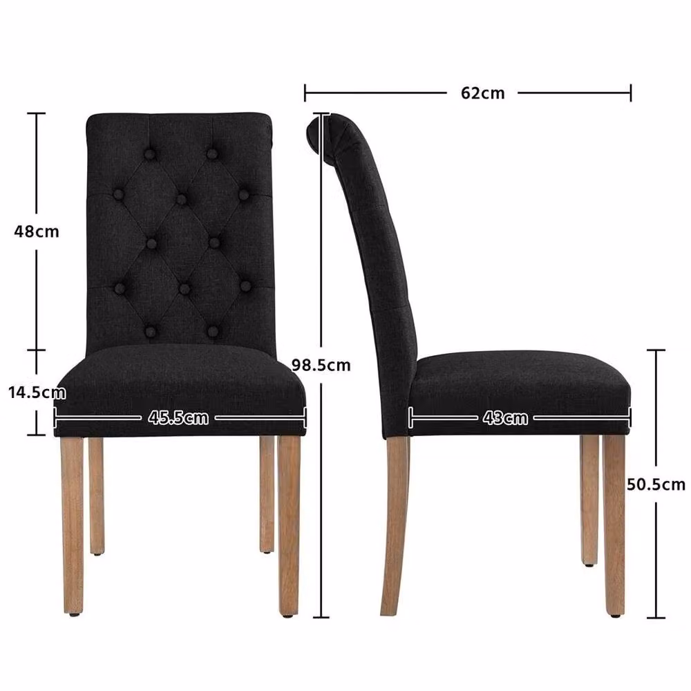 EONLION Set of 2 Black Fabric Upholstered Modern Dining Chairs – 2